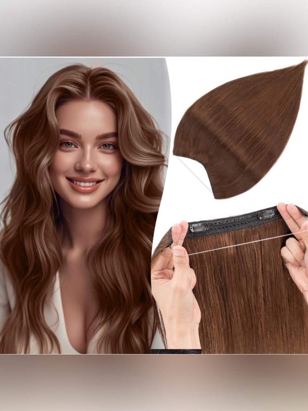 16” Medium Brown #4 Halo 100% Human Hair Fishline Extension 65g #UB7
